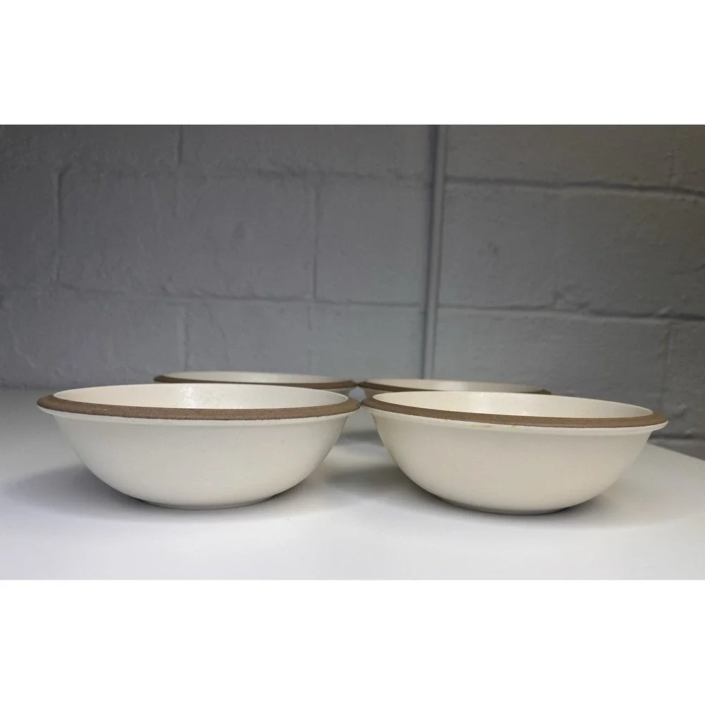 Dansk China SANTIAGO WHITE Cereal‎ Bowl *NEW*  SET of 4 | Beige Body Tan Edge